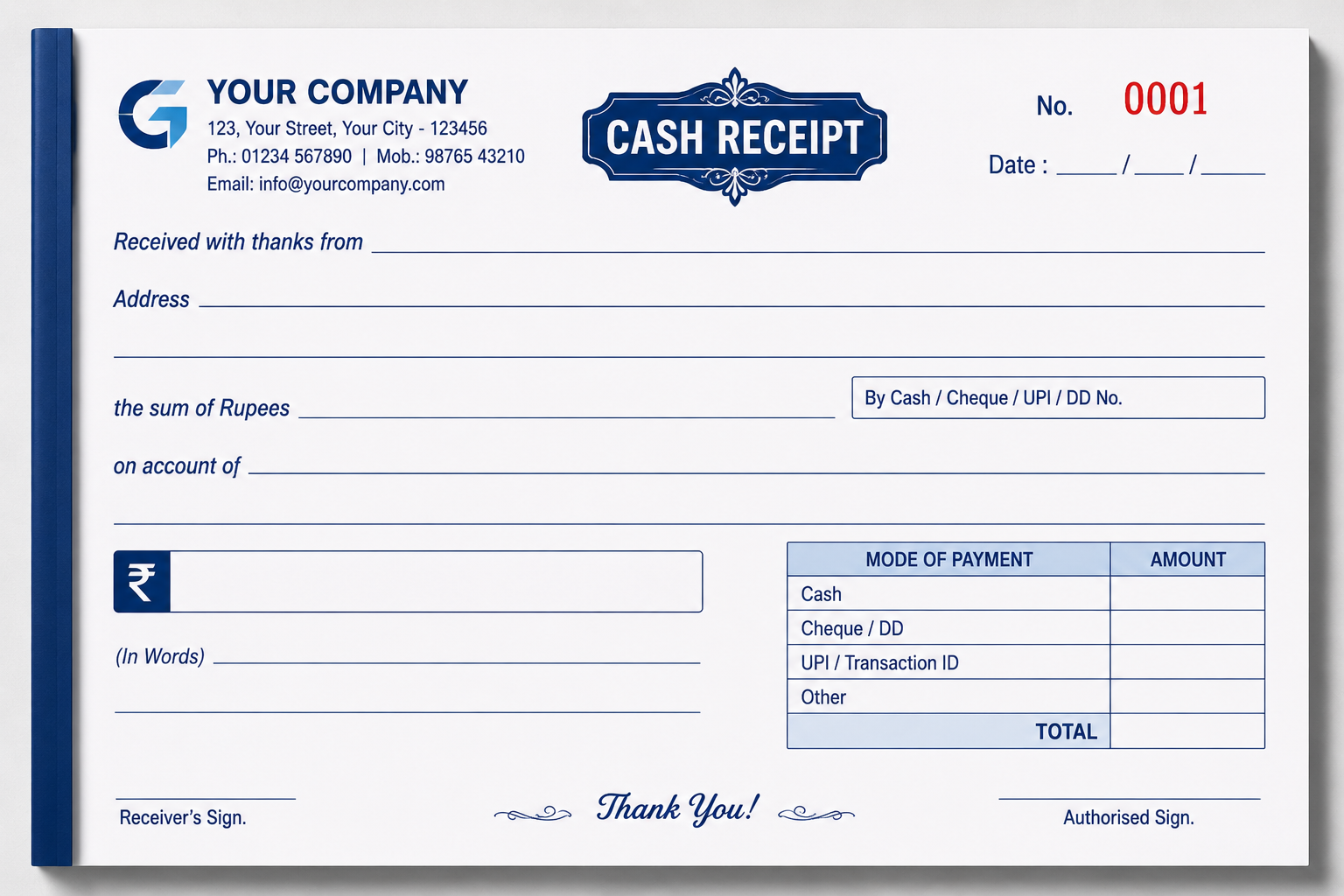 Cash Receipt Book Printing Services in Gangtok